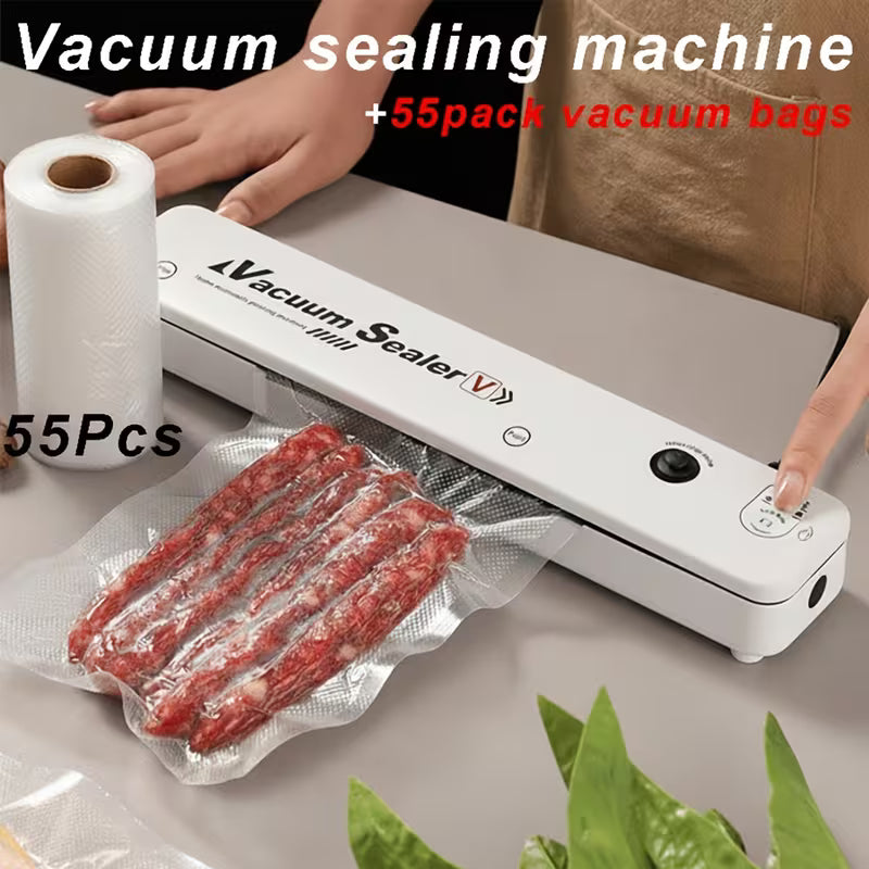 2026 Upgraded-Automatic Vacuum Sealer Machine Set with 55 Vacuum Bags, Food Sealing System for Fresh Food Storage, Preservation & Sous Vide Cooking
