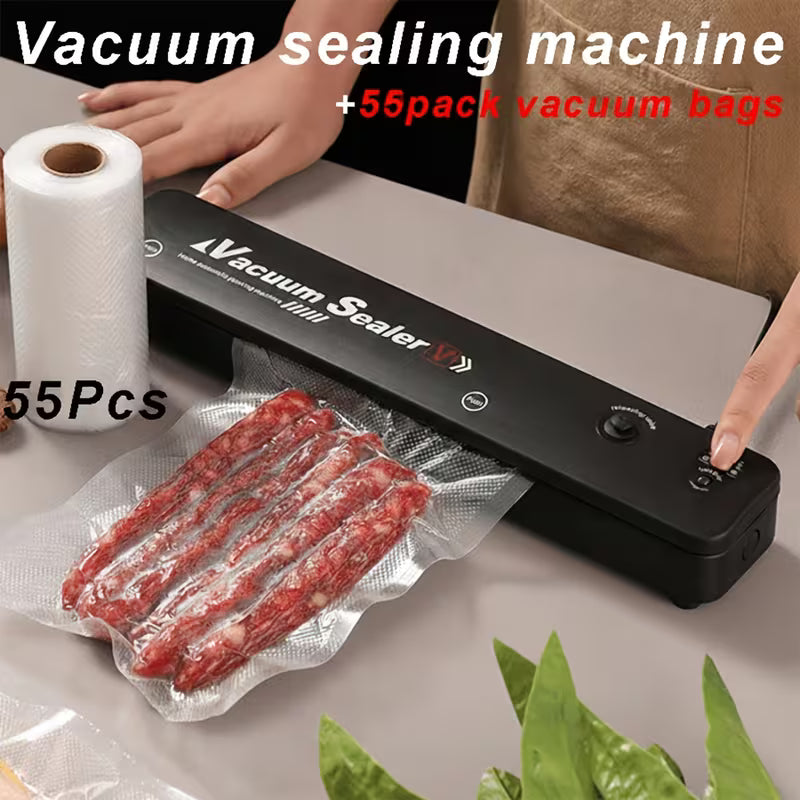 2026 Upgraded-Automatic Vacuum Sealer Machine Set with 55 Vacuum Bags, Food Sealing System for Fresh Food Storage, Preservation & Sous Vide Cooking